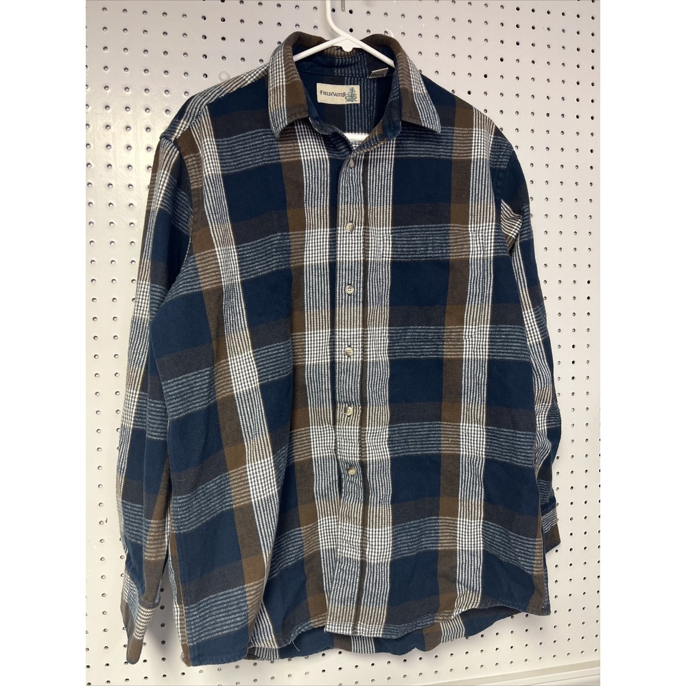 Vintage Fieldmaster Flannel Blue Brown White Shirt Large‎ 100% Cotton